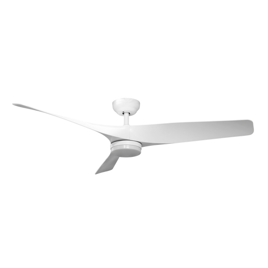 Ventilador de techo Niger DC blanco de Fabrilamp, con tres aspas y 132 cm de diámetro. Control remoto incluido.