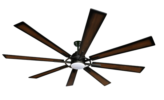 Ventilador de techo Fabrilamp Fusion 24W, negro y roble, con 8 aspas y 183cm de diámetro.