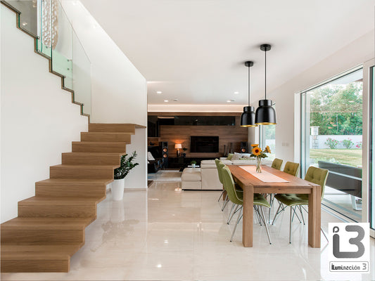 Lámpara Colgante Vulcano 1 Luz Negro Mate y Dorado Schuller en ambiente decorado | Schuller