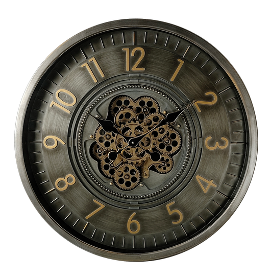 Reloj de pared Trento Oro/Cuero de Fabrilamp, diseño vintage y elegante, 66x66x10cm