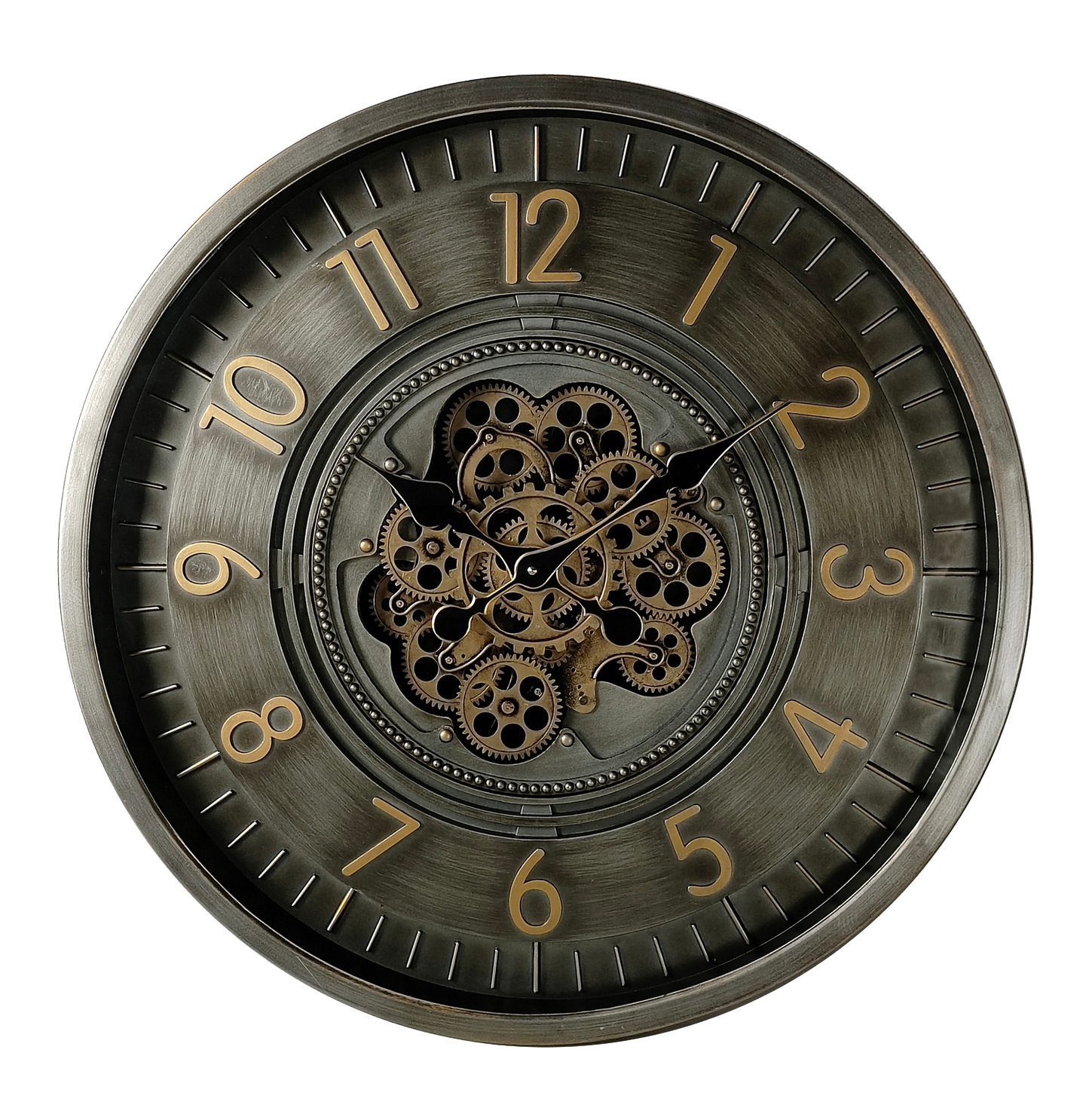 Elegante reloj decorativo con engranajes, ideal para salón