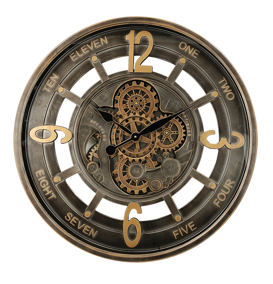 Reloj de Pared Padua Oro/Cuero 70x70x8cm de Fabrilamp, diseño clásico y elegante.