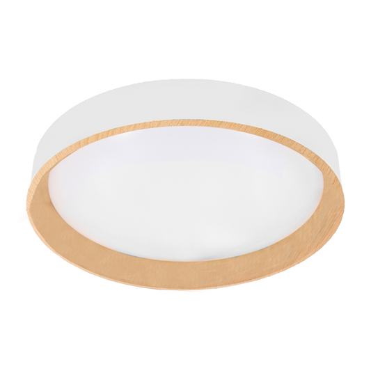 Plafón Morgan fabricado en metal color blanco y haya, ideal para interiores modernos