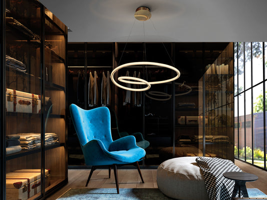 Lámpara Colgante LED Tubular Tube 47W Oro Brillo Schuller en ambiente decorado | Schuller