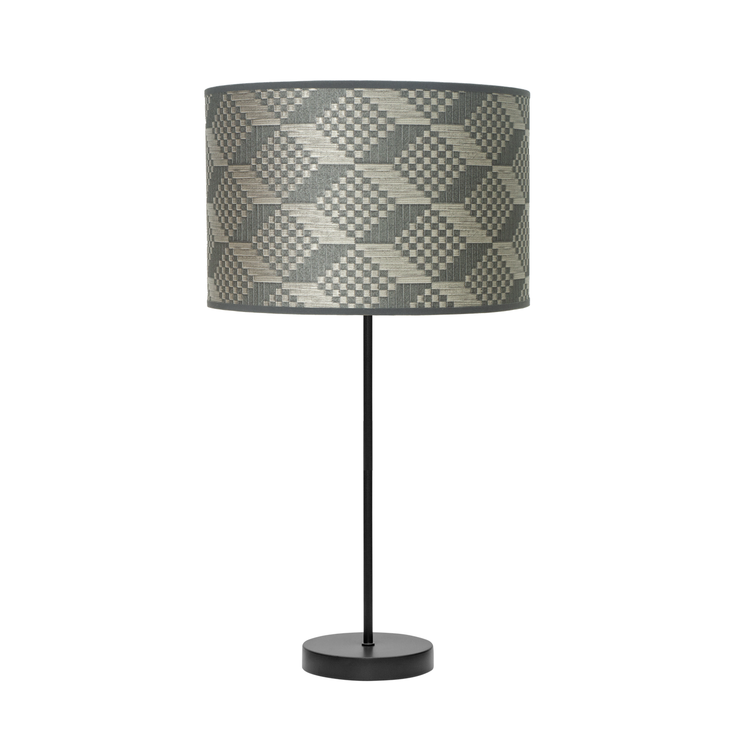 Lámpara de noche fabricada en metal color negro y textil gris