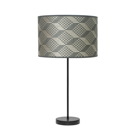 Lámpara de noche fabricada en metal color negro y textil gris
