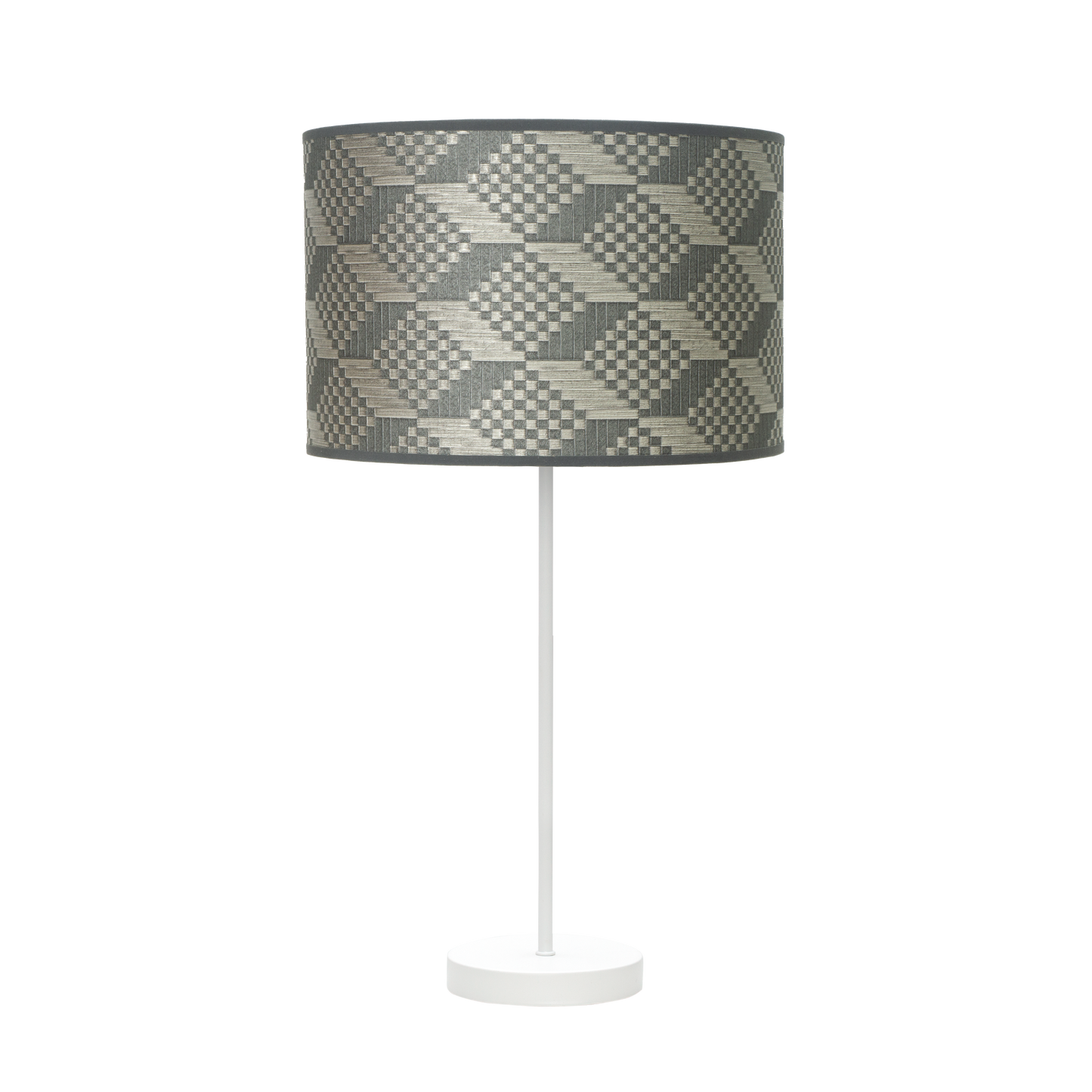 Lámpara de mesa MODA fabricada en metal y textil color blanco/gris tetris