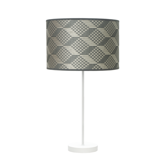 Lámpara de mesa MODA fabricada en metal y textil color blanco/gris tetris