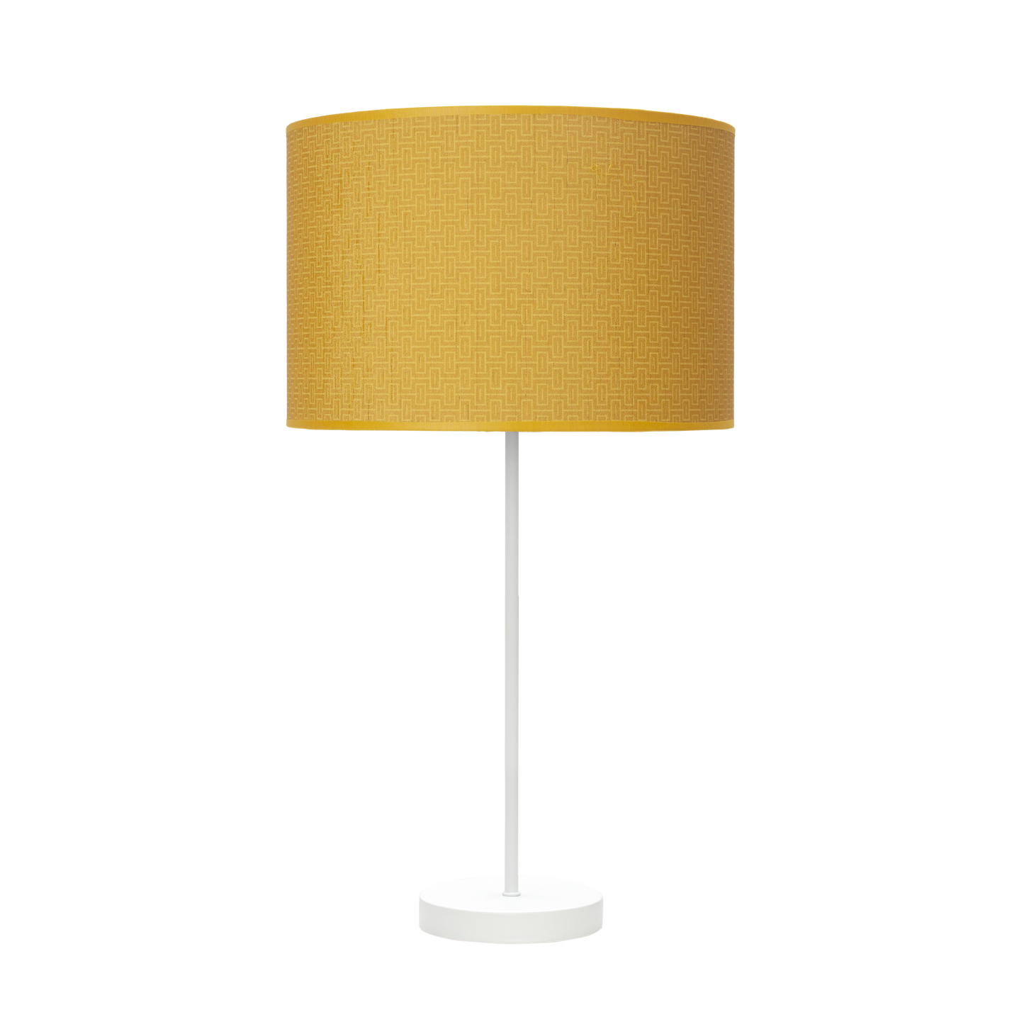 Lámpara fabricada en metal color blanco con pantalla textil color amarillo