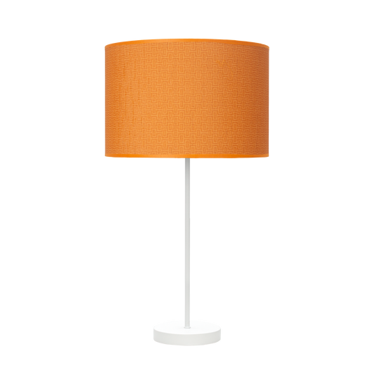 Lámpara fabricada en metal y textil color blanco y naranja, estilo moderno