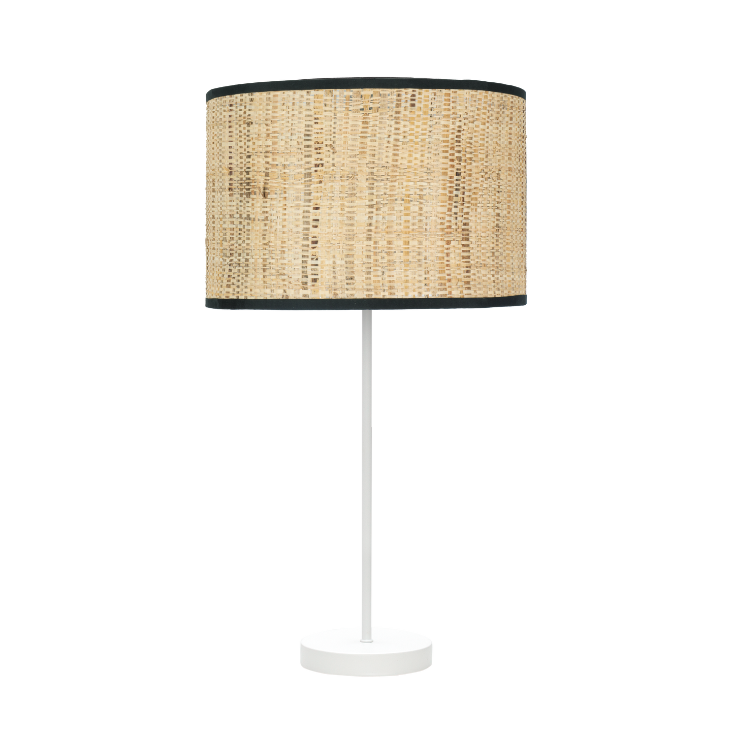Lámpara de sobremesa Moda fabricada en metal color blanco y pantalla textil cañizo oscuro