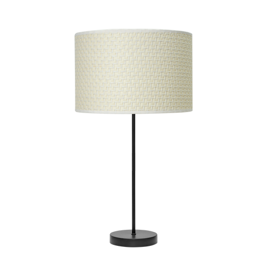 Lámpara fabricada en metal y textil color negro y cañizo blanco