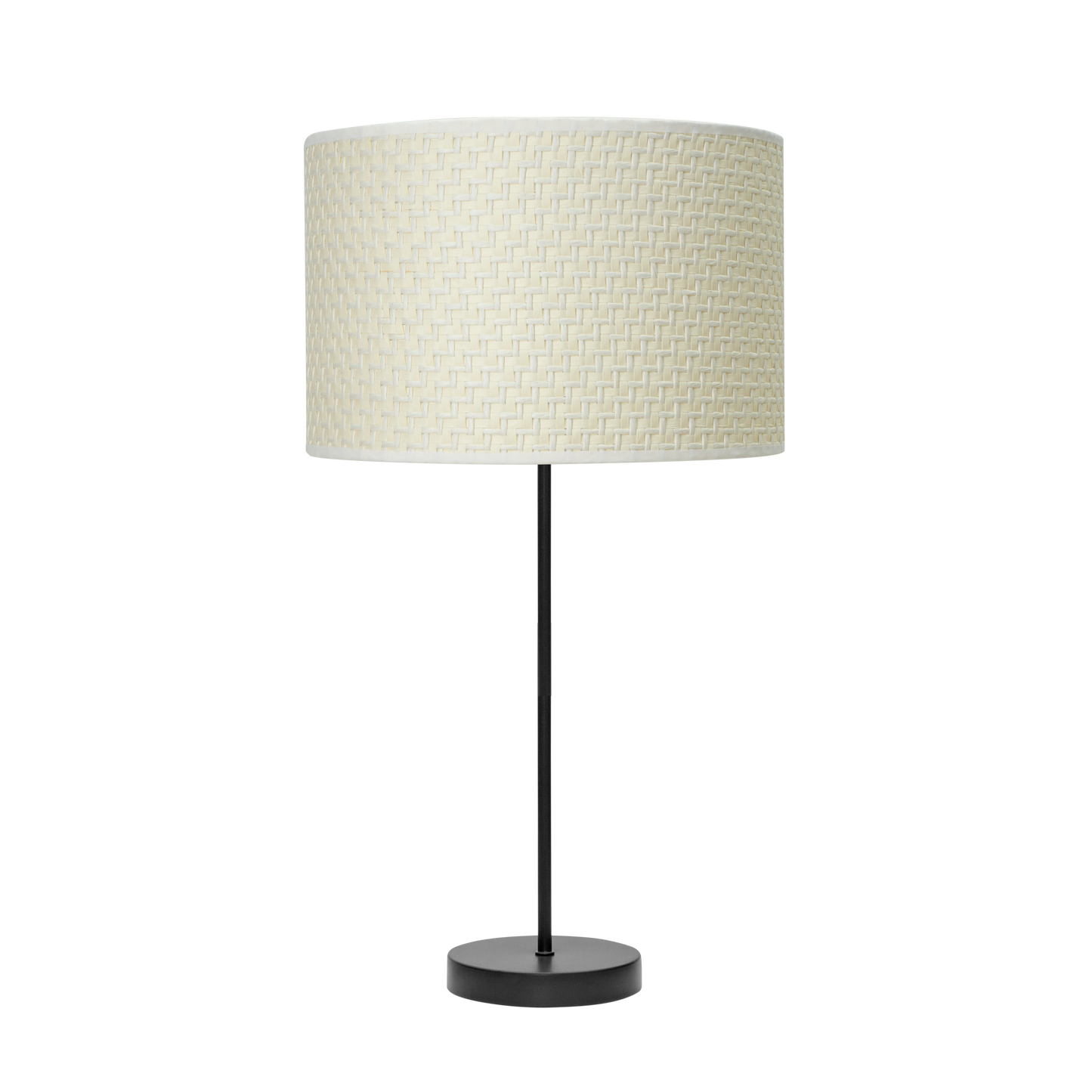 Lámpara fabricada en metal y textil color negro y cañizo blanco