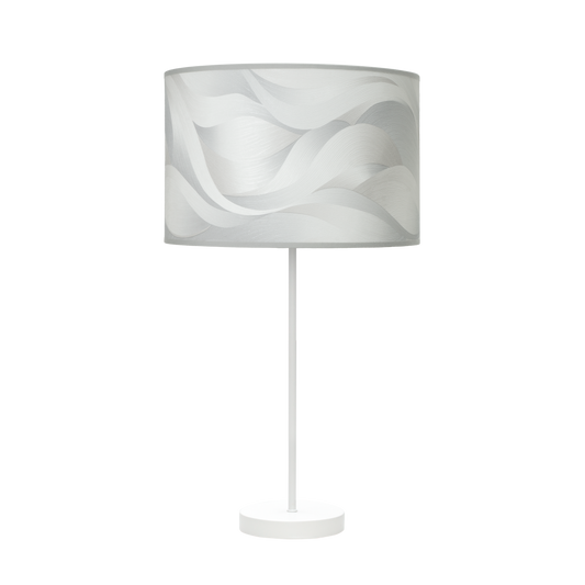 Lámpara fabricada en metal color blanco y textil gris