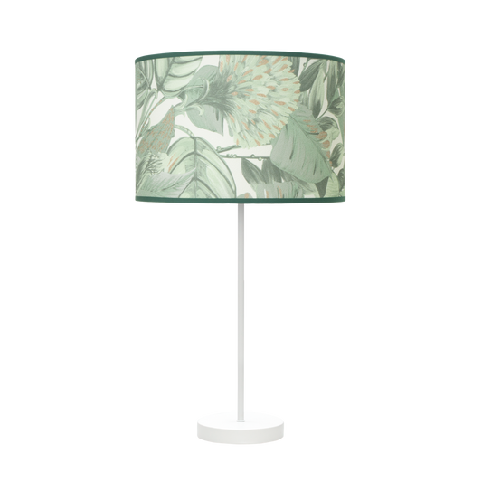 Lámpara MODA fabricada en metal color blanco y pantalla textil verde