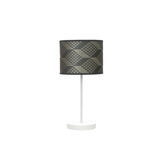 Sobremesa Moda fabricada en metal color blanco con pantalla textil gris