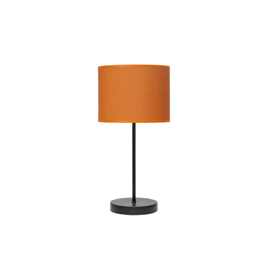 Lámpara de sobremesa fabricada en metal y textil, color negro y naranja