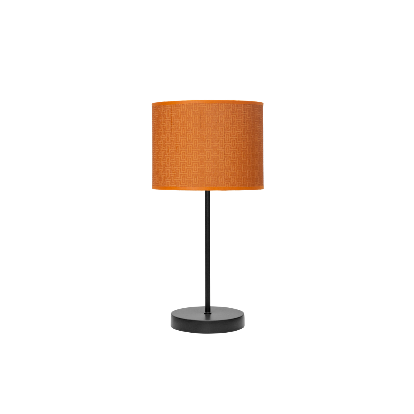 Lámpara de sobremesa fabricada en metal y textil, color negro y naranja