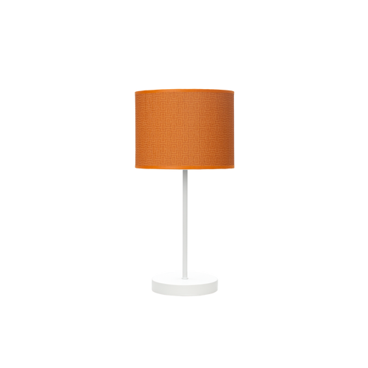 Lámpara MODA fabricada en metal color blanco y pantalla textil naranja, ideal para interior