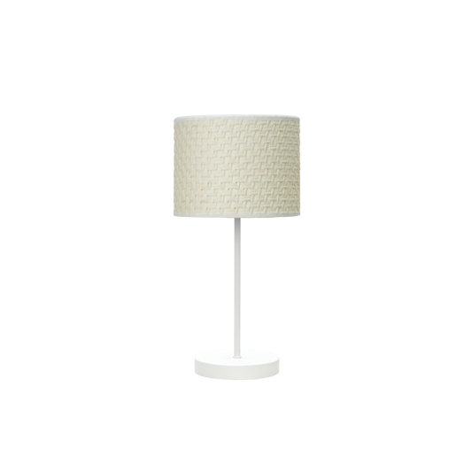 Lámpara MODA fabricada en metal color blanco con pantalla textil de cañizo