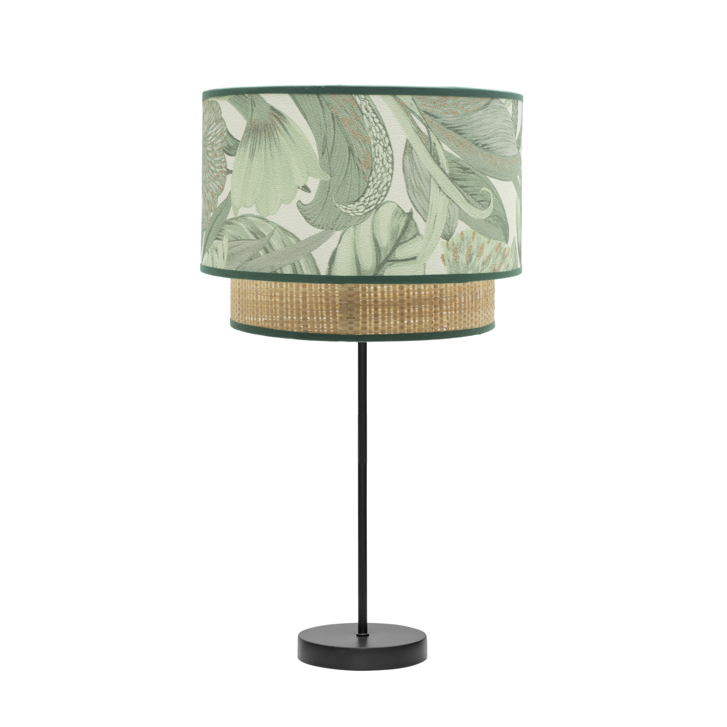 Lámpara de noche CONGO fabricada en metal y textil color negro y verde natural