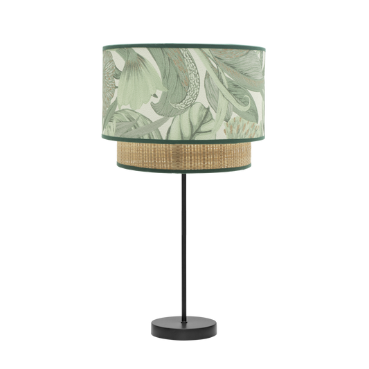 Lámpara de noche CONGO fabricada en metal y textil color negro y verde natural