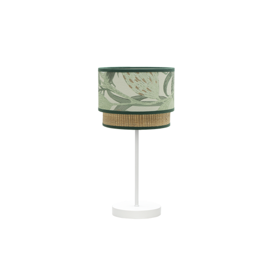 Lámpara de noche CONGO fabricada en metal color blanco y textil verde natural