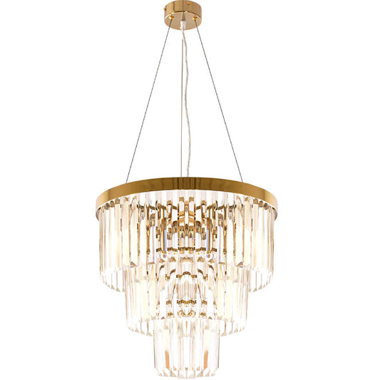 Lámpara de Techo OLFUS 45 cm Cristal Transparente y Dorado Interlusa instalada en ambiente decorativo de salón o dormitorio | Interlusa