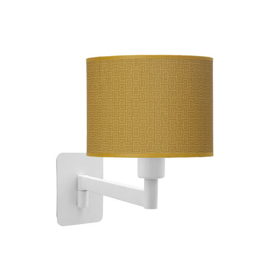 Aplique fabricado en metal blanco y textil amarillo para iluminación interior