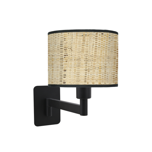 Aplique abatible Moda de Fabrilamp, color negro y cañizo oscuro, ideal para dormitorios modernos.