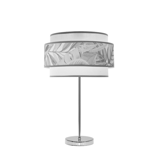 Sobremesa Camerun fabricada en Metal color Cromo con pantalla Textil Blanco y Gris