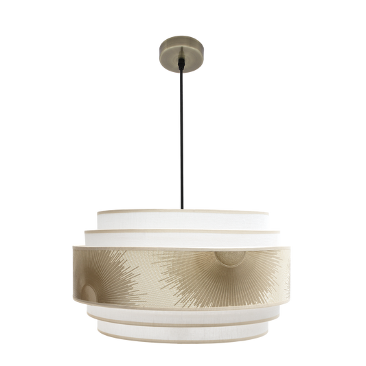 Colgante Nepal 5P 3xe27 Cuero/Blanco/Oro 50x50cm de Fabrilamp, vista frontal.