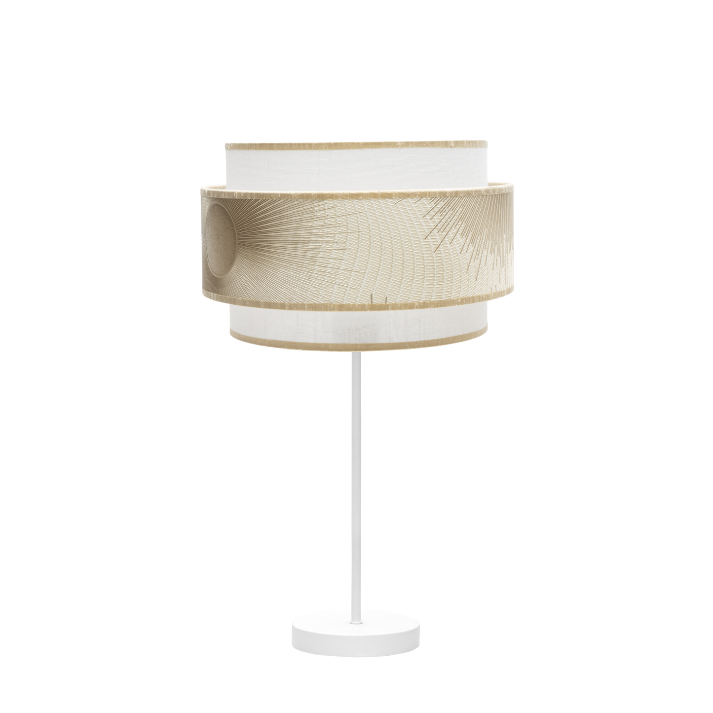 Lámpara Nepal fabricada en metal y textil color blanco y oro