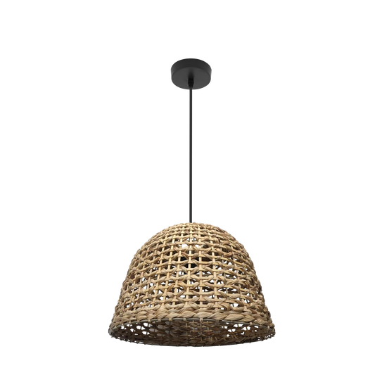 Colgante Darro fabricado en metal y vegetal marino color negro/natural, iluminación acogedora