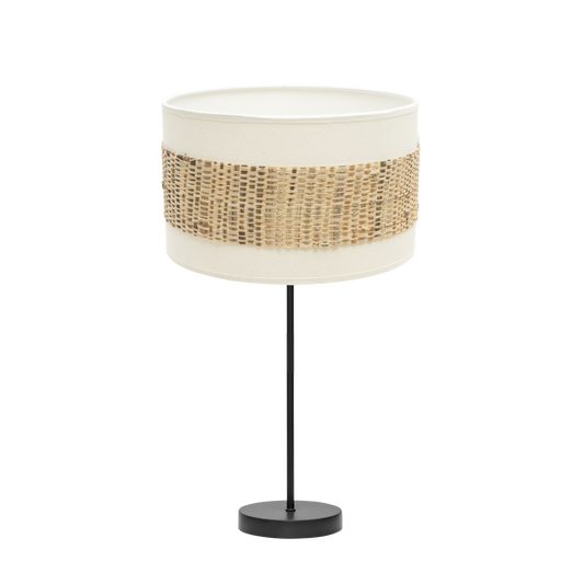 Sobremesa mediana Nicaragua de Fabrilamp, diseño negro, blanco y natural. Luz difusa para ambientes acogedores.