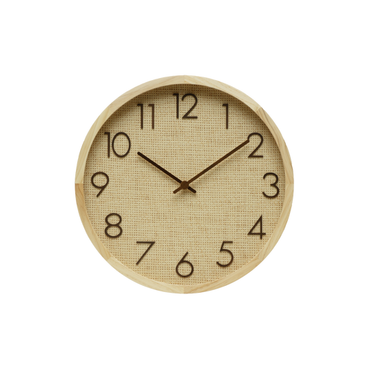 Reloj de pared Grenoble Haya/Rafia Natural 30x30x4cm, movimiento continuo, Fabrilamp