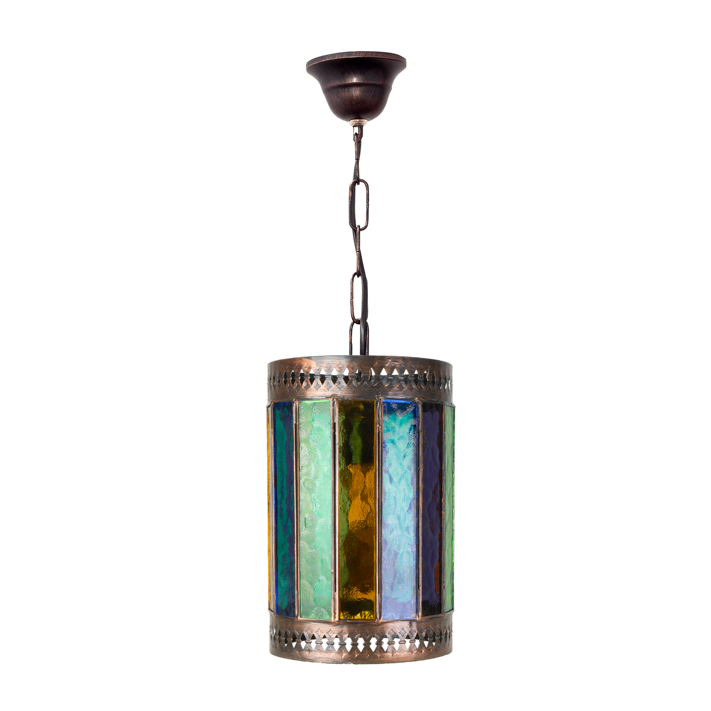 Colgante Casablanca fabricado en metal color marrón y cristal de colores