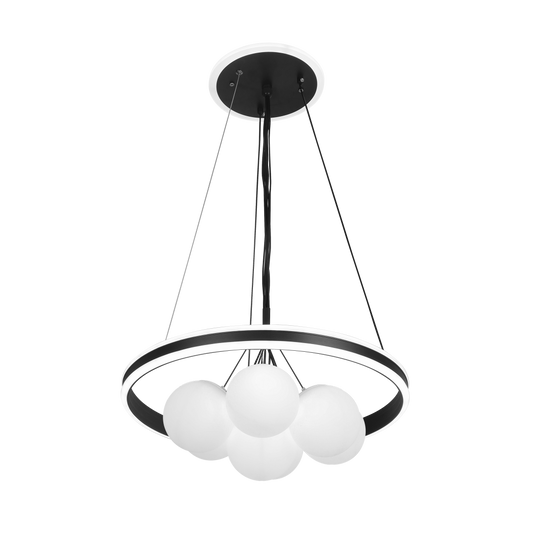 Lámpara Rodano fabricada en metal color negro con acrílico blanco