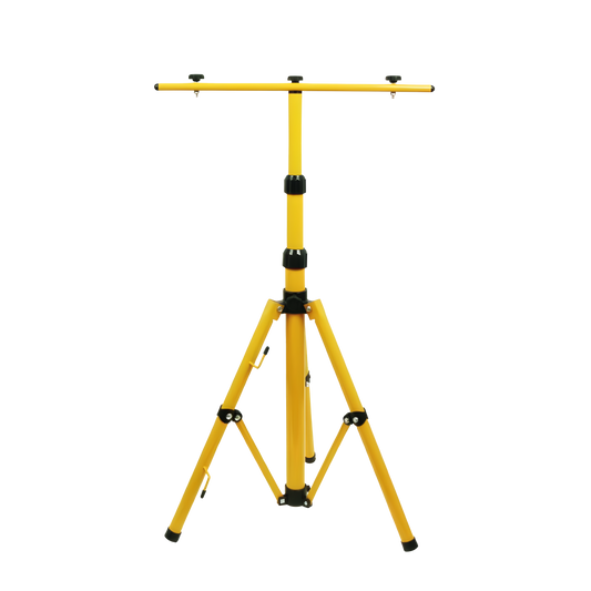 Trípode Coyote fabricado en aluminio color amarillo y negro, regulable hasta 165cm