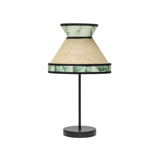 Sobremesa Constantinopla fabricada en textil color beis y verde con base de metal negro