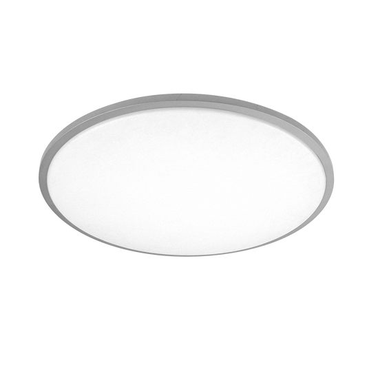 Plafón Eglon fabricado en metal blanco y plata, con luz LED regulable en color