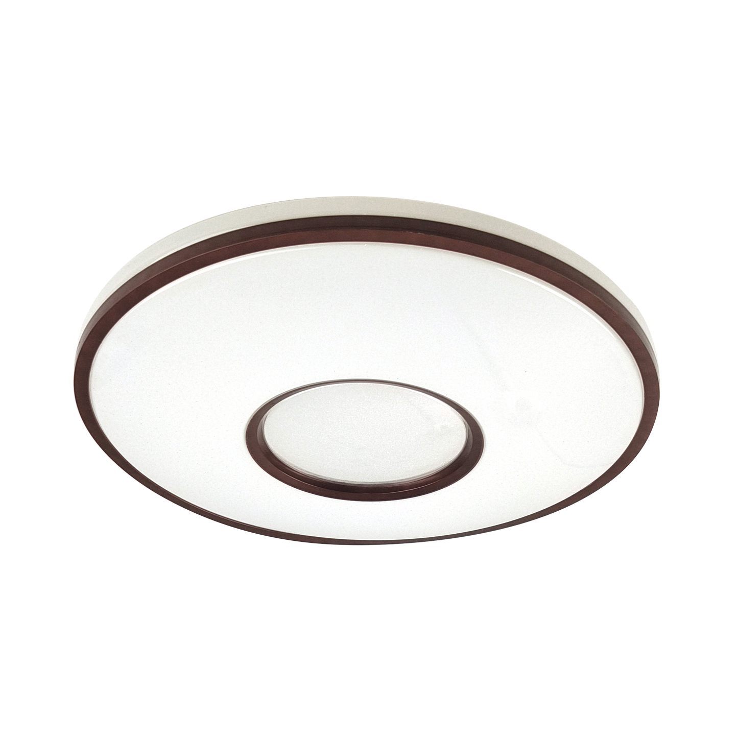 Plafón Perote fabricado en metal color blanco y marrón, ideal para interiores