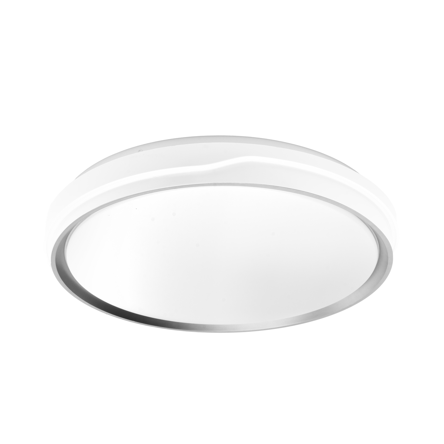 Plafón Anuar fabricado en metal color blanco y plata con difusor de policarbonato