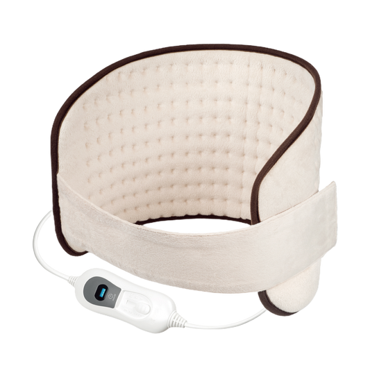 Almohadilla eléctrica lumbar fabricada en poliéster color beige y marrón