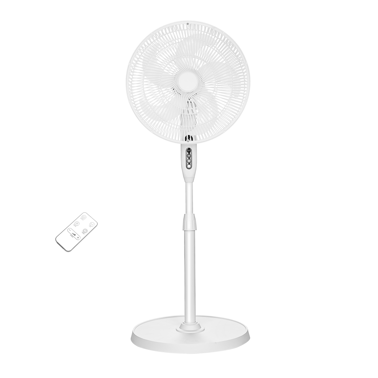 Ventilador de pie Verdel fabricado en aluminio color blanco con 5 aspas de ABS.