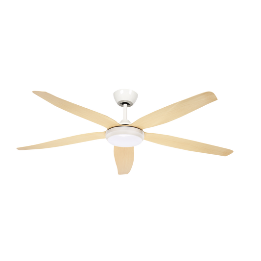 Ventilador Altea fabricado en metal y ABS color blanco/haya con luz LED integrada