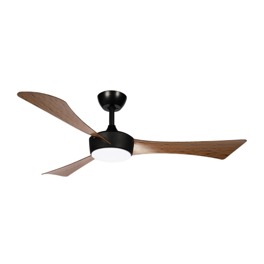 Ventilador Tormos fabricado en metal negro y ABS roble