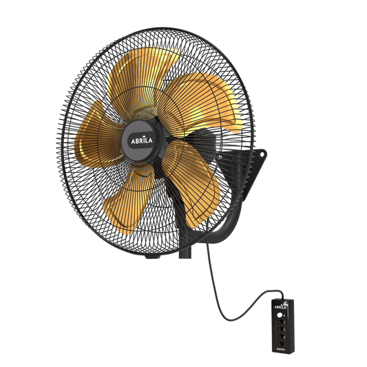 Ventilador de pared Velero fabricado en metal color negro y oro mate