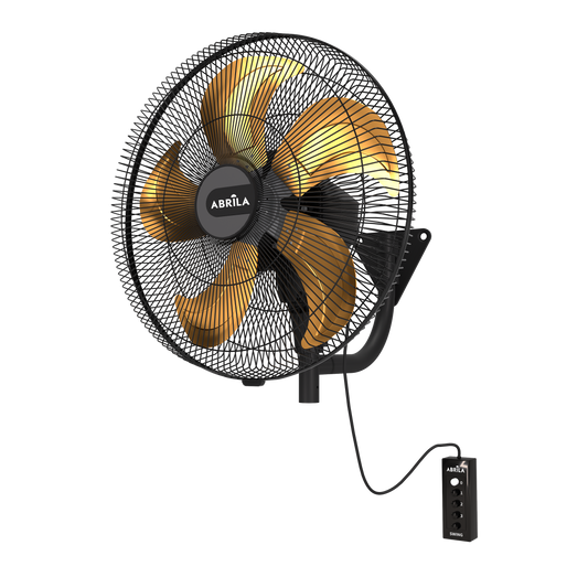 Ventilador de pared Velero fabricado en metal color Negro/Oro con aspas de aluminio
