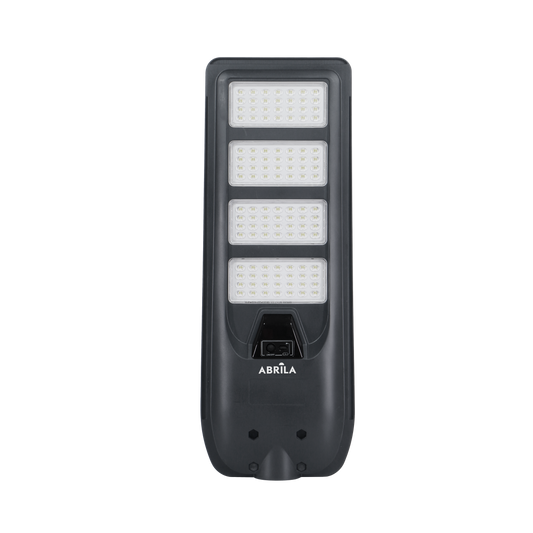 Detalle de la Farola Solar Bazan 300W Gris Fabrilamp con sensor de movimiento y crepuscular